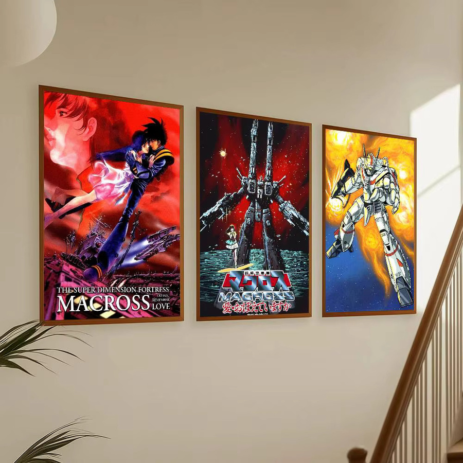 T-The S-Super Dimension Fortress Macross Vintage Poster Aufkleber, Wasserdichter Wandkunstdruck für Wohnzimmer und Schlafzimmer, Mehrfarbig - Bild 3