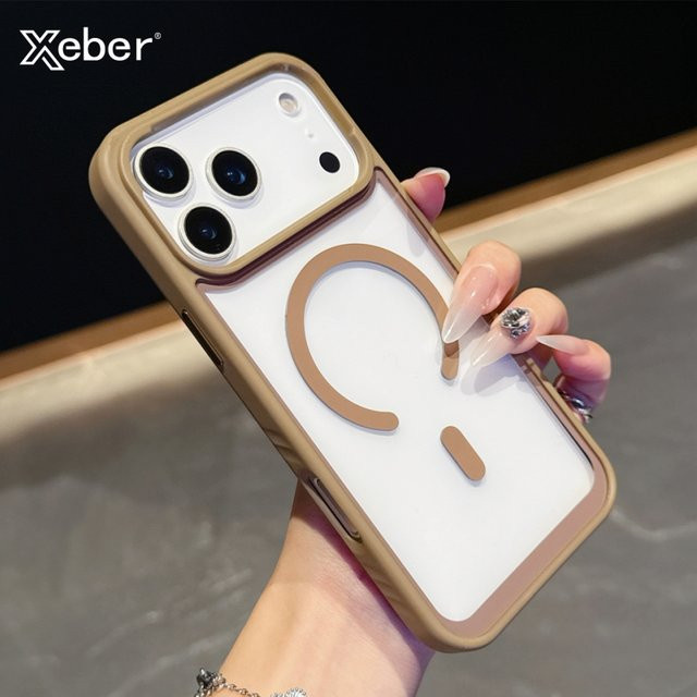 Xeber Transparente MagSafe Hülle für iPhone 17 16 15 14 13 12 Pro Max Plus mit magnetischer kabelloser Ladefunktion aus hartem Acryl in Gold und Transparent - Bild 1