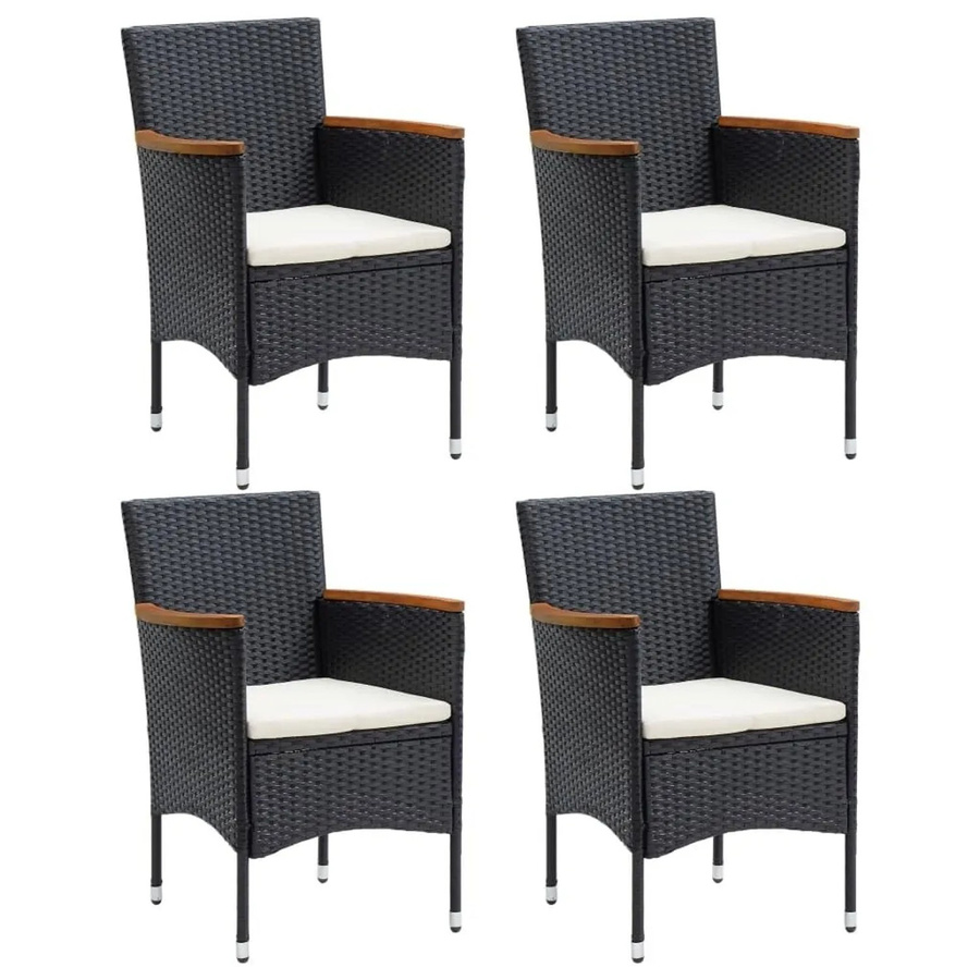 Furnicato Gartenstühle Set aus 4 Stück in Schwarz mit Poly-Rattan und Akazienholz-Armlehnen B: 55 cm, T: 58 cm, H: 84 cm - Bild 2