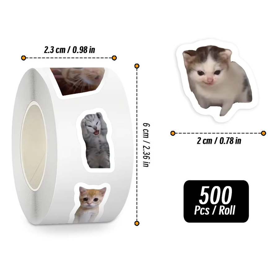 LOLEDE Cartoon Meme Katze Aufkleber, 500 Stück, Mehrfarbig, Papier - Bild 2