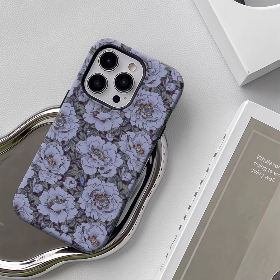 Potdemiel Handyhülle Mondlicht-Pfingstrosen für iPhone 17 16 15 14 13 Pro Max Plus, Robuste Ein- und Doppelschicht-Schutzhülle, Farbe: Purple - Bild 5