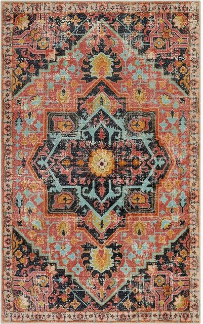 BC-Warm Home Boho Bereichsteppich mit floralem Design, waschbar und rutschfest, Multicolour, B/T: 80 x 50 cm - Bild 1