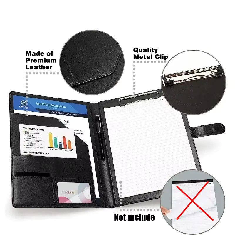 A4 Leder-Klemmbrett Padfolio in Schwarz als Business Dokumenten-Organizer für Konferenzen und Interviews - Bild 4