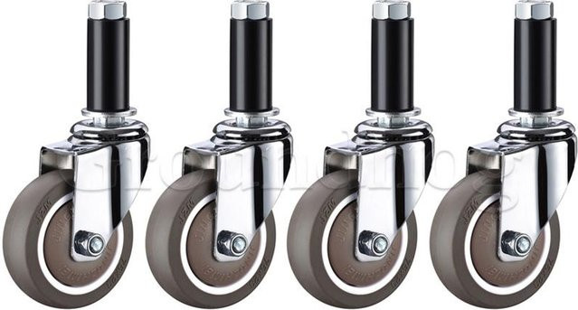 Binchi Outdoor Equipment 4er-Set Rollen mit ausfahrbarer Spindel, TPE-Gummirad mit Kugellager für Rundrohr 22–28 mm, 3 Zoll, Edelstahl und Kunststoff, Grau/Braun - Bild 1