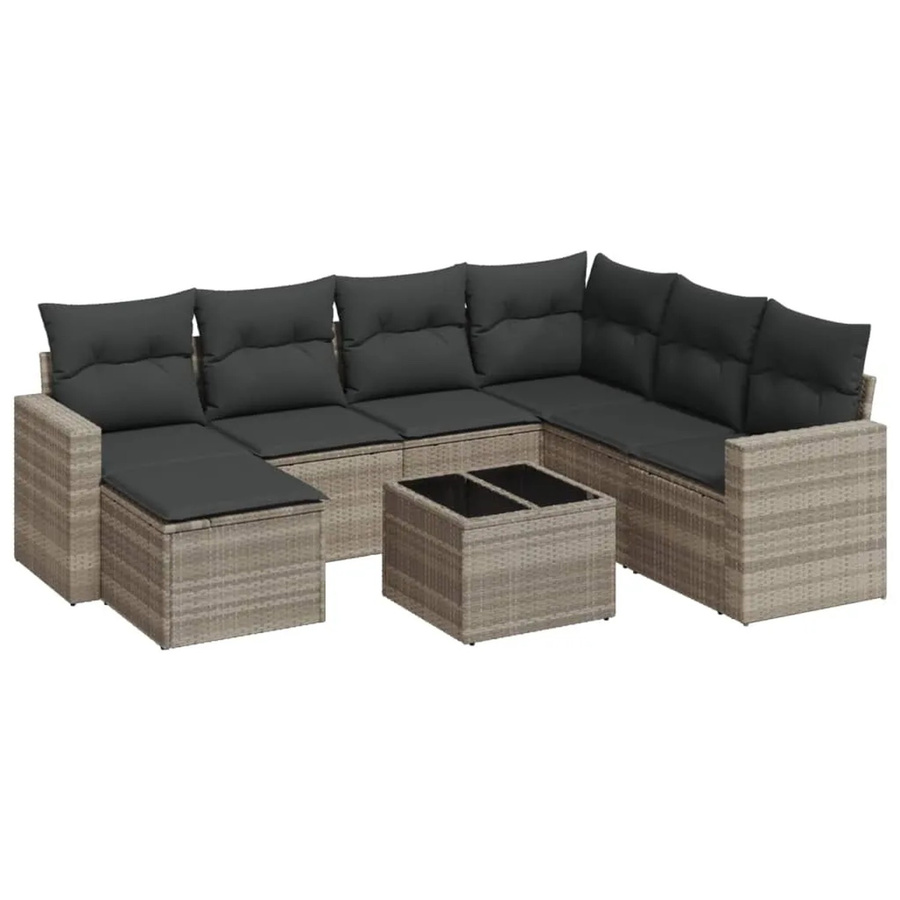vidaXL 8-teilige Garten-Sofagarnitur aus Poly-Rattan mit Kissen in Hellgrau - Bild 2