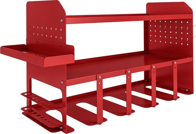 Outsunny Wandregal Organizer für elektrische Gartenwerkzeuge aus Metall mit 2 Stufen, Seitenschale und 4 Haken, Rot - Bild 1