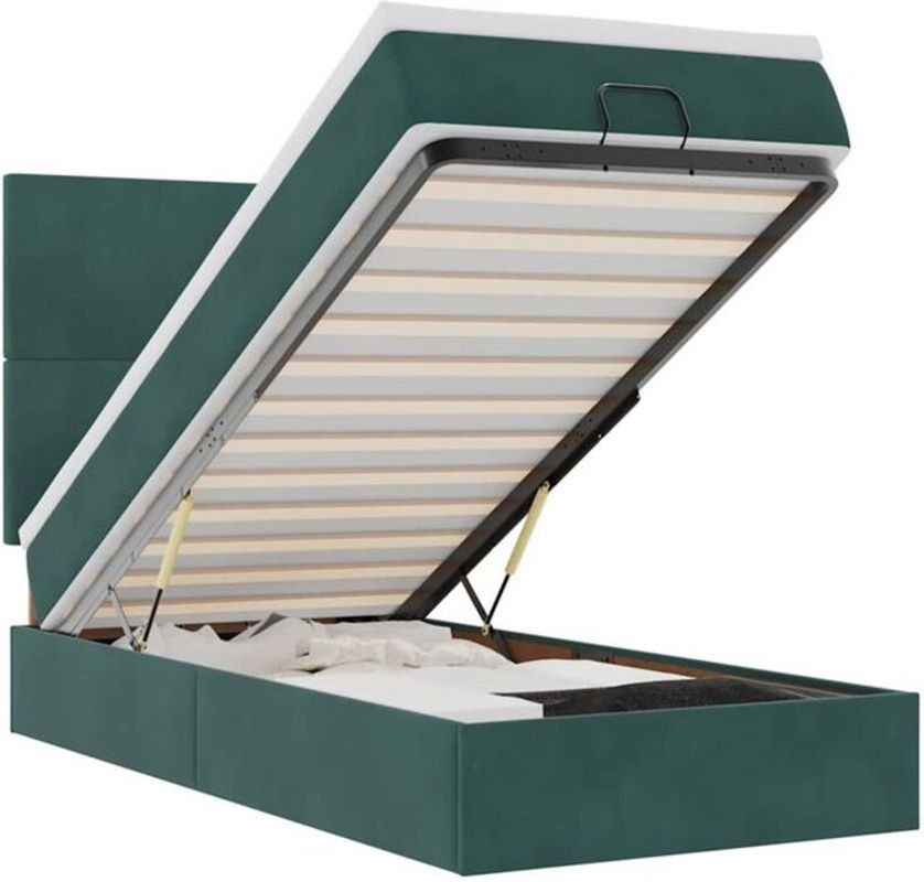 vidaxl Ottoman Polsterbett mit Matratzen und LED in Dunkelgrün aus Samt, B/T: 100 x 200 cm - Bild 1