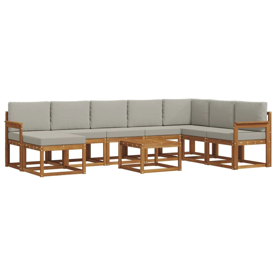vidaXL Outdoor-Sofagarnitur 9-teilig aus Akazienholz mit Kissen in Grau und Natur - Bild 2