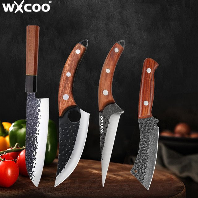 WXCOO Multifunktionales Handgeschmiedetes Santoku-Messer aus Metall mit Holzgriff in Silber - Bild 1