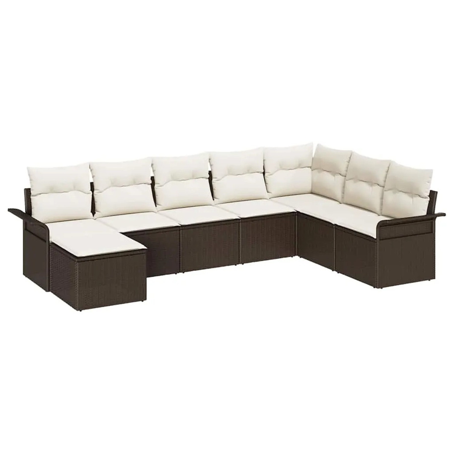 vidaXL Garten-Sofa-Set aus Poly-Rattan in Braun mit 8 Teilen, L-Form Ecksofa mit Kissen und integriertem Stauraum - Bild 2