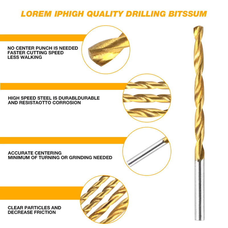 DECWLS 50er Set Titanbeschichtete HSS Spiralbohrer aus Schnellarbeitsstahl in Gold, Durchmesser: 1 mm, 1,5 mm, 2 mm, 2,5 mm, 3 mm - Bild 3