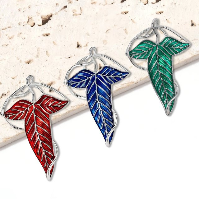 Bandai Brosche, Grüne Blätter Emaille, Silber, Unisex - Bild 1