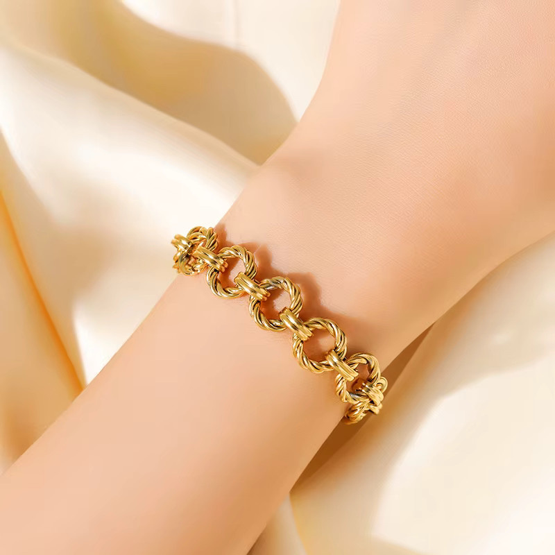 EILIECK Halskette und Armband Set, Edelstahl, Gold, Damen, Punk - Bild 4