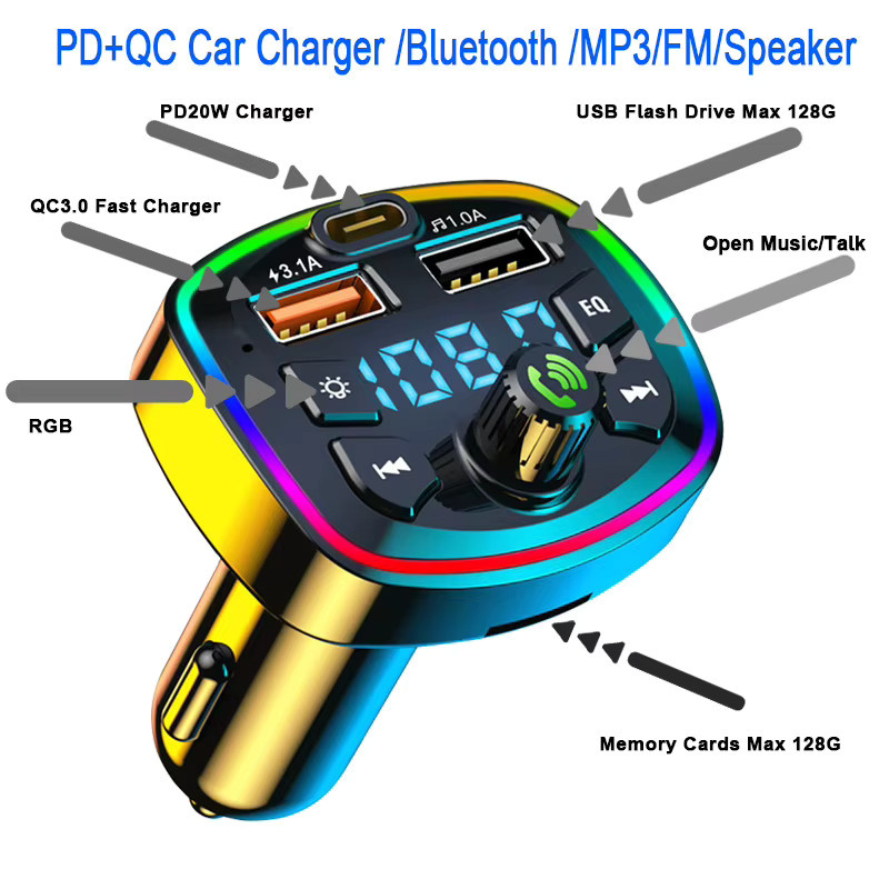 FireFrog Bluetooth 5.0 FM-Transmitter mit Freisprecheinrichtung und 20 W USB Super Quick Charge Adapter in Schwarz - Bild 3