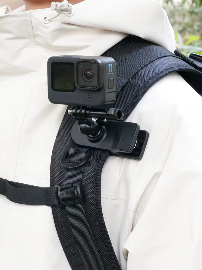 Sheingka 360 Grad Rotations Rucksack Clip Clamp Halterung in Schwarz für GoPro Hero 13 12 11 10 9 8 7 Insta360 und DJI Action Kameras - Bild 6