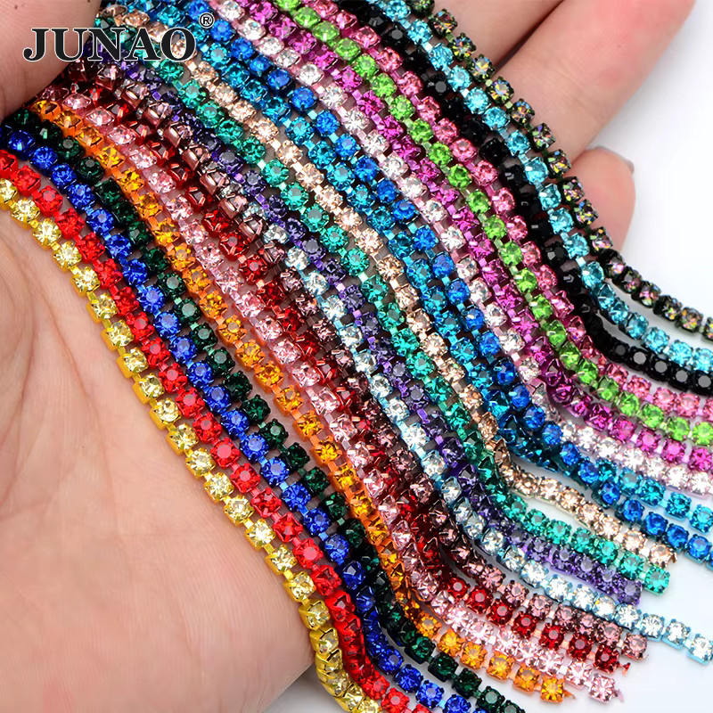 JUNAO Kristall Strass Kette, Rot, Glas, für Schuhe und Kleidung - Bild 2