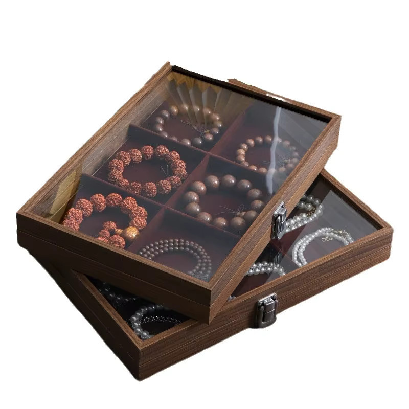 Schmuckaufbewahrungsbox von UOSU aus Holz mit schwarzem Walnussmuster und PU-Leder in Schwarz und Braun - Bild 3