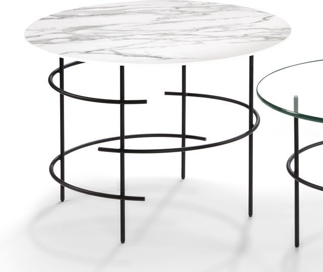 Couchtisch HASSE Calacatta in Schwarz mit Keramikplatte und Metallgestell, rund, modern - Bild 1