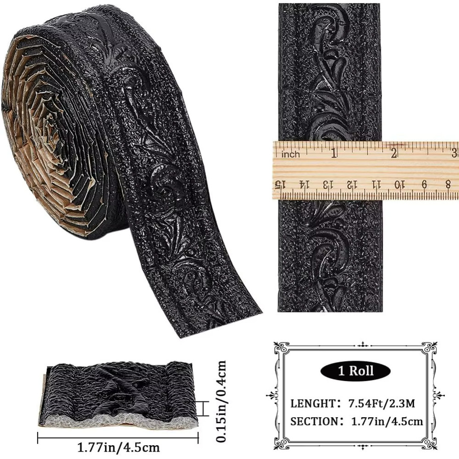 Selbstklebender Schaumstoff-Fußleistenbesatz in Schwarz, flexible Zierleiste für Wand und Spiegel, 90 x 1,8 Zoll - Bild 2