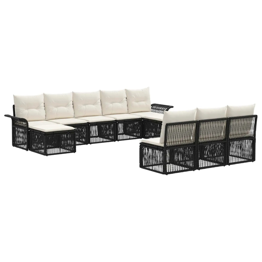 vidaXL Gartensofa-Set 10-teilig in Schwarz aus Poly-Rattan mit Polsterung und Ottomane für Terrasse und Garten - Bild 2