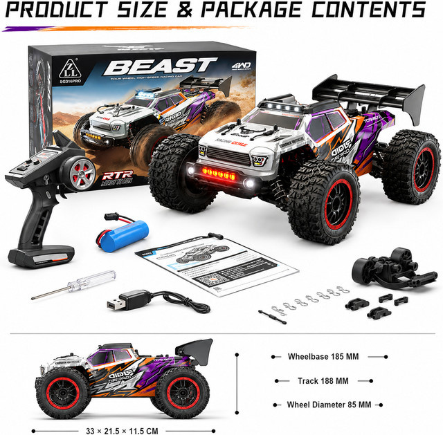 ZNLYRION RC Drift Auto, 1/16, 4WD Offroad, mit LED-Scheinwerfer, Spielzeugauto - Bild 1