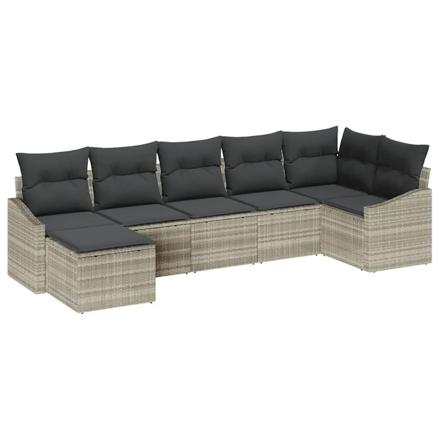 vidaXL Garten-Sofa-Set 7-teilig aus Poly-Rattan in Grau mit Polstern und Ottomane für Terrasse und Garten - Bild 2