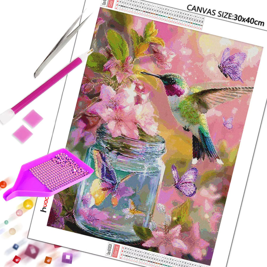 Huacan 5D DIY Diamantmalerei Set mit Vogel, Schmetterling und Blumen in Multicolour, B/H: 30 x 20 cm - Bild 2