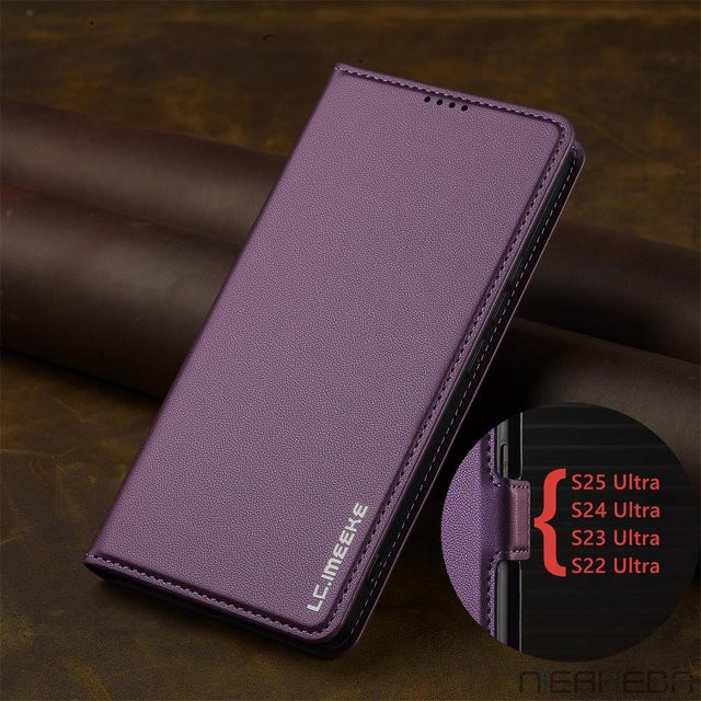 Flip-Ledertasche für Samsung Galaxy S25 FE S24 S23 S22 S21 Ultra Plus sowie A55 A35 A15 in Purple - Bild 1