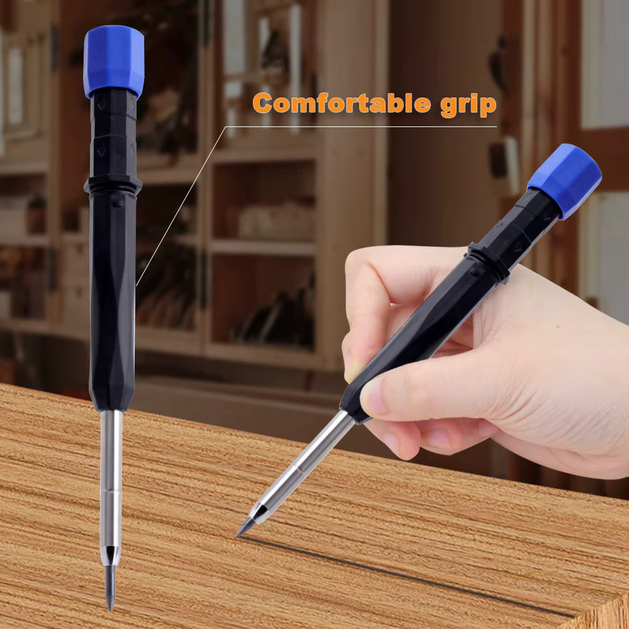 LCOMMO Zimmermannsbleistifte mit 2,8 mm Tiefloch-Ersatzminen und Kunststoff-Stiftkappe in Schwarz für Architekten und Holzbearbeitung - Bild 2