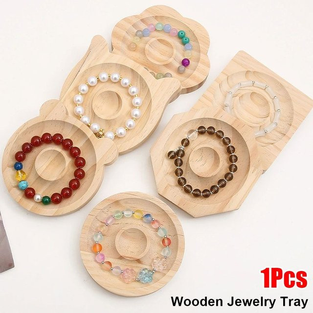 Schmuck Organizer Matte aus Holz in Braun mit 10 cm Durchmesser für DIY Perlen und Armband Display - Bild 1