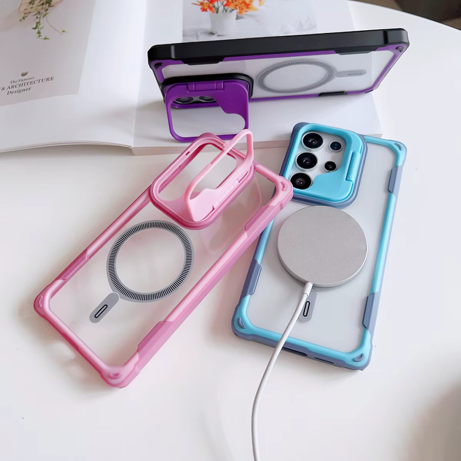 Stoßfeste Rüstungskamera-Telefonhülle mit Ständer und MagSafe Kompatibilität für Samsung Galaxy S25 Ultra, S24 Plus und S25 Edge in Lila - Bild 1