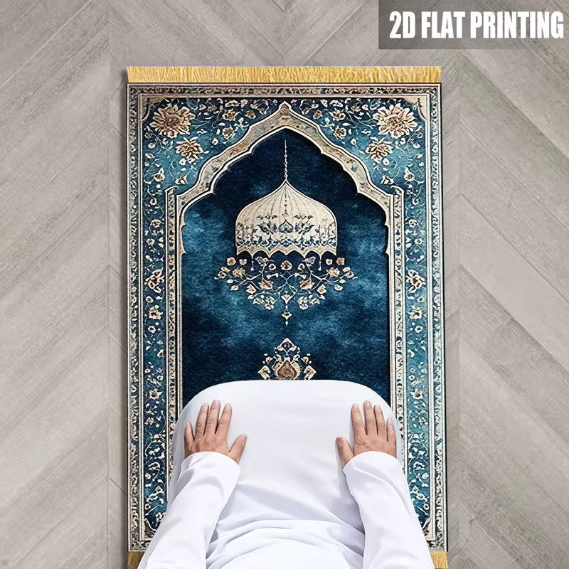VIKAMA Islamische Gebetsmatte mit orientalischem Muster in Blau - Bild 2