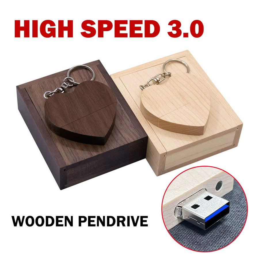 10er Set KFHIREW USB 3.0 Flash-Laufwerke in Holzherz-Design mit Box, braun, USB-Stick als Schlüsselanhänger für Geschenke - Bild 2