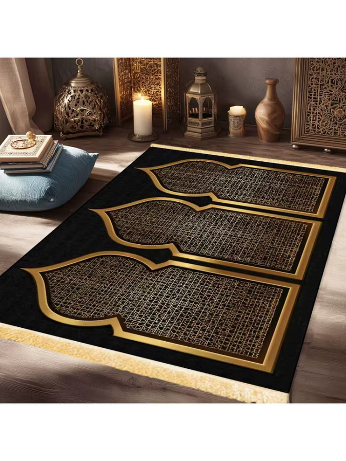 VIKAMA Islamischer Luxus-Gebetsteppich in Schwarz mit orientalischem Design - Bild 5