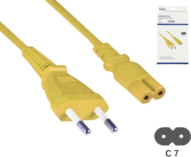 DINIC Netzkabel Eurostecker Typ C auf C7, 1,80 m, gelb, 0,75mm² - Bild 1