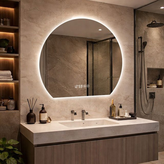 BOMP LED Rundspiegel für das Badezimmer, Dimmbar in 3 Farben, Beschlagfreie Wandmontage, Durchmesser: 80 cm, Multicolor - Bild 1