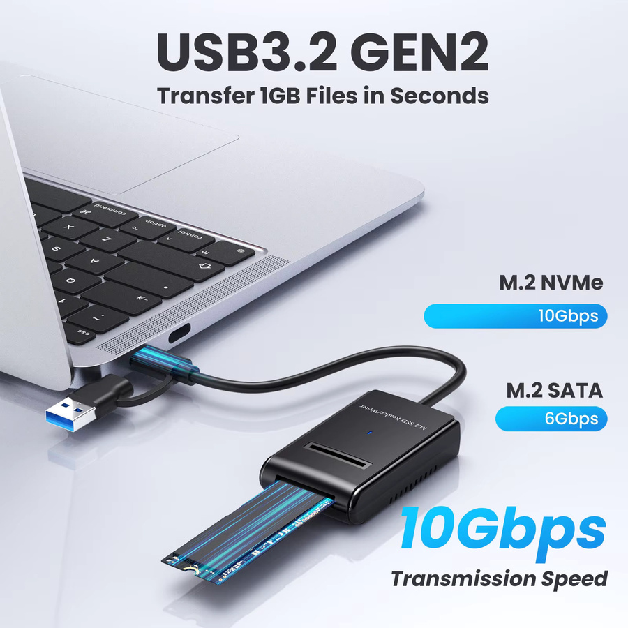 M.2 auf USB Typ-C SSD-Adapter Dual-Protocol Easy Drive-Kabel 10 Gbit/s für NVMe SATA PCIe NGFF Festplatten, Schwarz - Bild 5