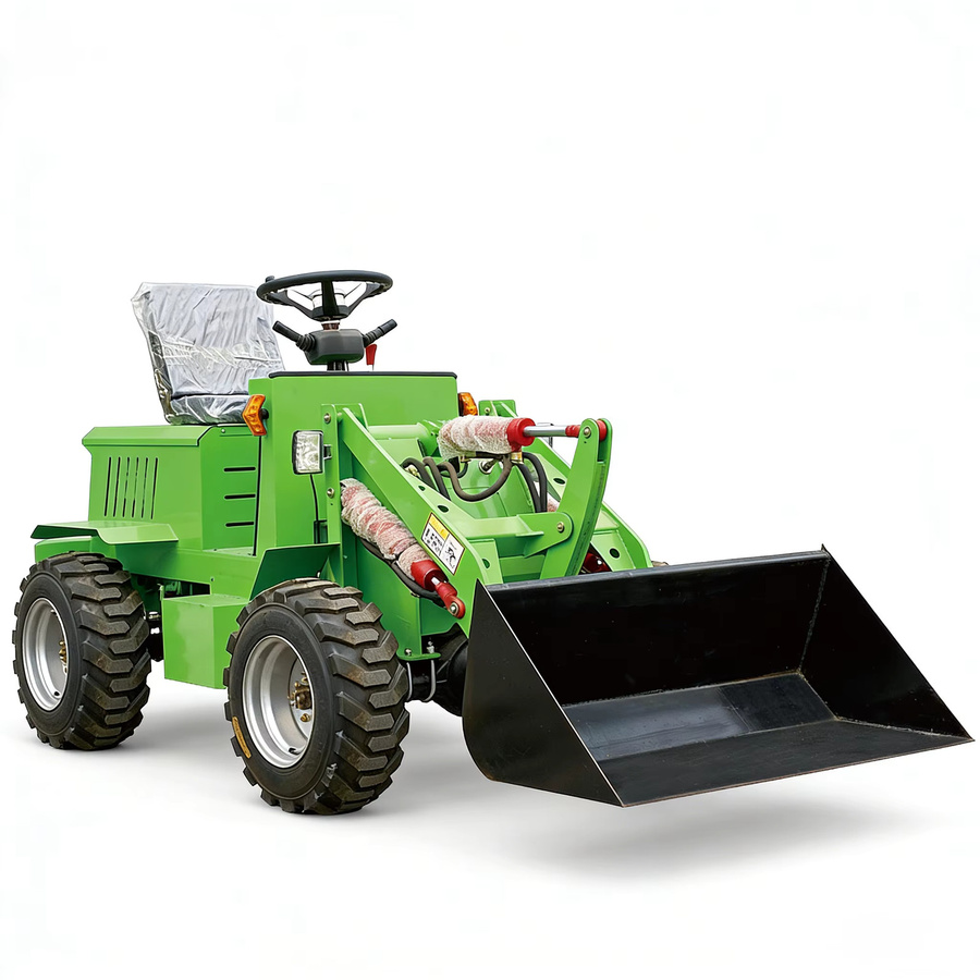 DCNB Mini Radlader mit EPA-Dieselmotor, 4WD Landwirtschaftlicher Kompaktlader mit Schaufel, 700kg bis 750kg Tragkraft, Orange/Grün - Bild 3
