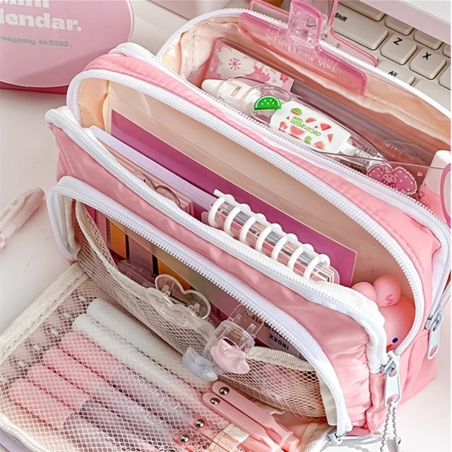 Ästhetisches Kawaii Federmäppchen mit großem Fassungsvermögen für Schule und Büro, Textil-Stiftebeutel in Pink oder Lila - Bild 1