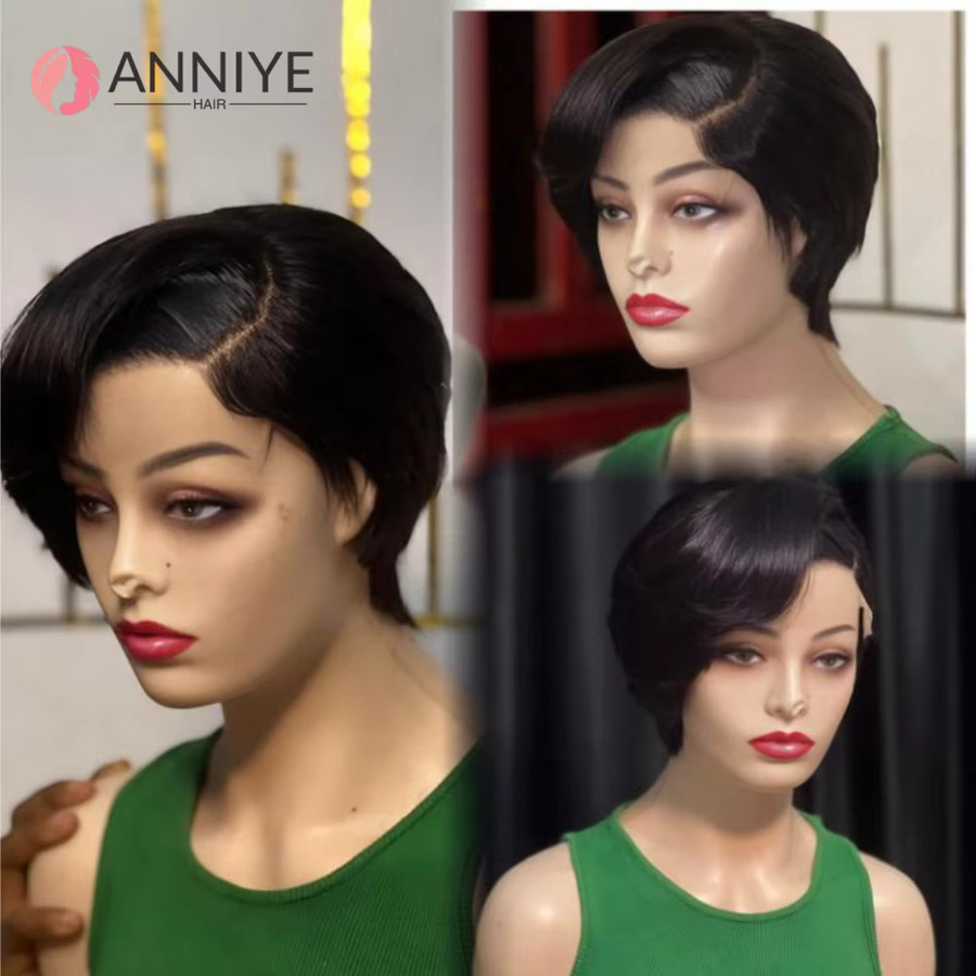ANNIYE Pixie-Schnitt Bob-Perücke, Echthaar, 180 % Dichte, Damen - Bild 4