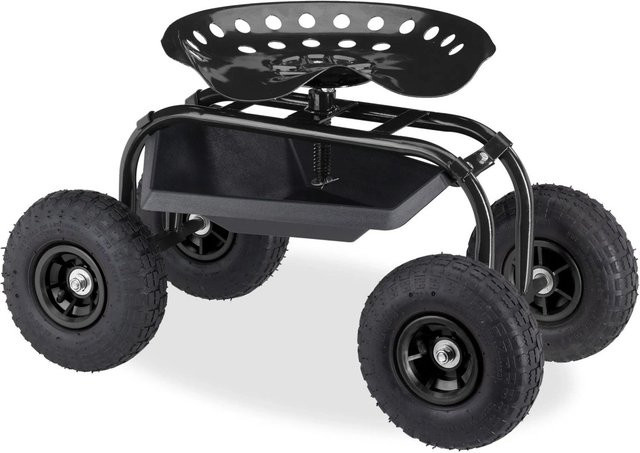 Relaxdays Rollsitz aus Stahl in Schwarz, höhenverstellbar mit Rollen für Garten und Werkstatt, B/T/H: 42,5 x 42,0 x 77,0 cm - Bild 1