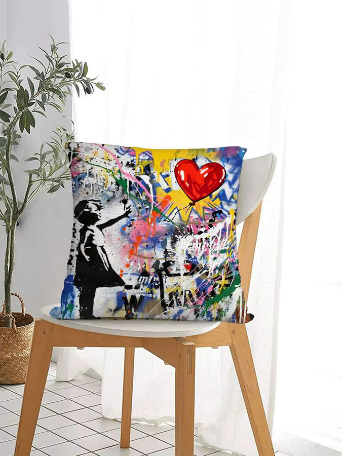 B-Banksy G-Graffiti Art Kissenbezug aus Plüsch in Multicolour, quadratisch, Breite: 30 cm, Höhe: 30 cm - Bild 3