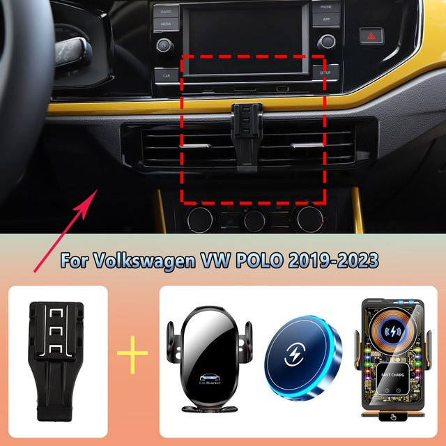 Magnetische kabellose Auto-Telefonhalterung mit Ladefunktion für Volkswagen VW Polo 2019-2023, MagSafe kompatibel, Schwarz - Bild 1
