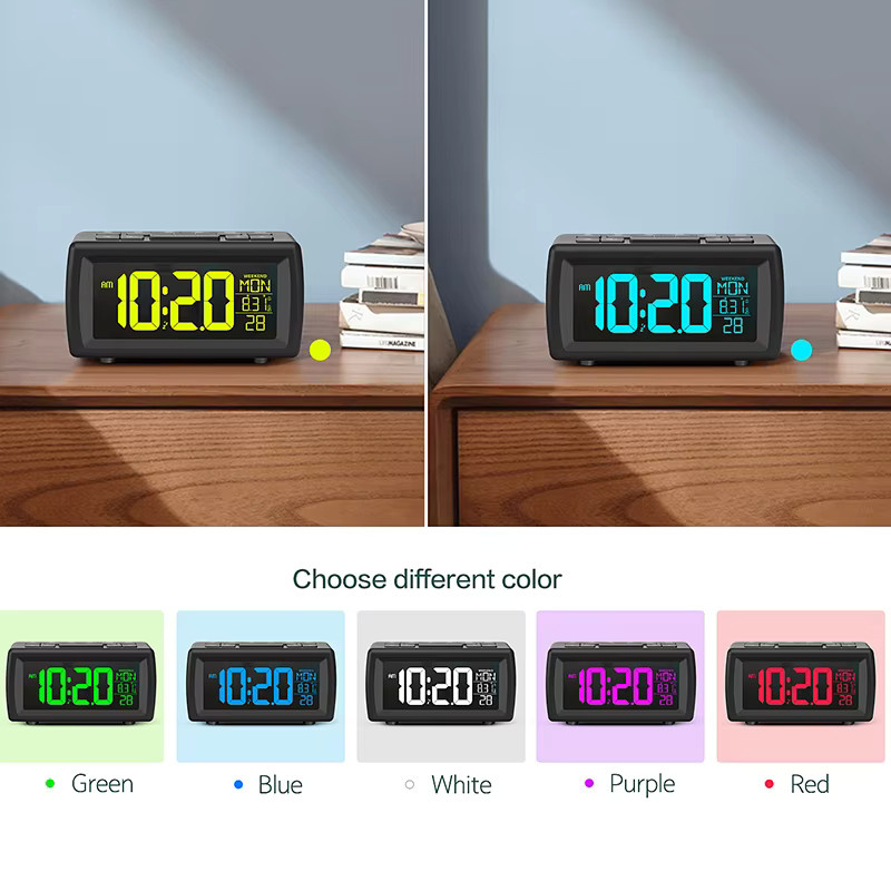 Niditon Retro FM-Radio-Wecker mit Digitalanzeige für Nachttisch und Wohnzimmer, Schwarz, 7-Farben-Schriftart mit Datum und Wochentag - Bild 3