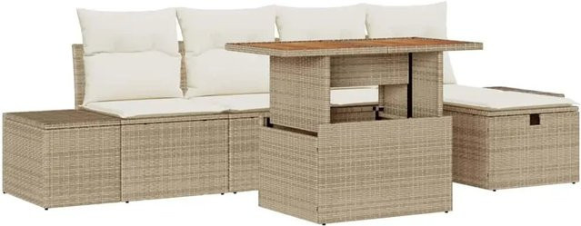 vidaXL Garten-Sofa-Set aus Poly Rattan mit Kissen und Speicherfunktion, 6-teilig, Beige-creme - Bild 1