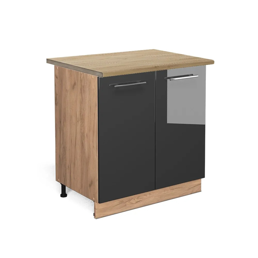 Vicco Spülenunterschrank Fame-Line in Anthrazit Hochglanz und Goldkraft Eiche mit Regal, B/T/H: 80 x 60 x 82 cm - Bild 2