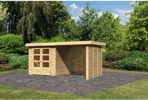 KARIBU Gartenhaus Askola aus Holz in Beige mit Anbaudach und Feuerholzoption, B/H/T: 433 x 211 x 217 cm - Bild 1