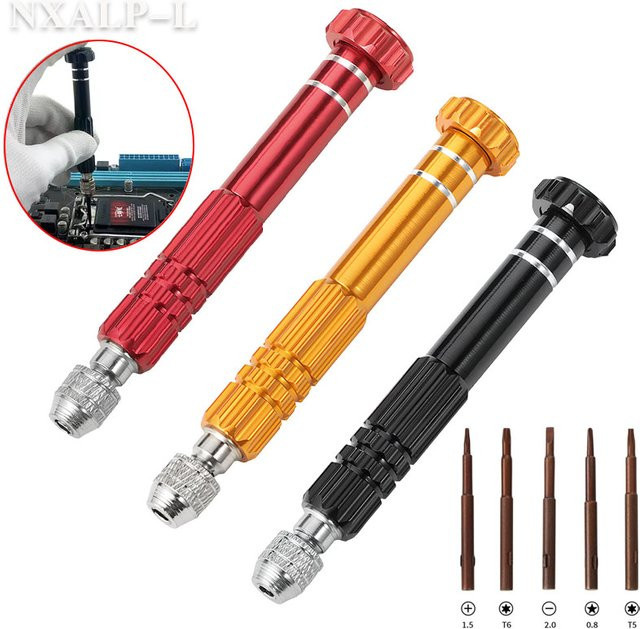 5-in-1 Magnetischer Uhrenreparatur-Schraubendreher aus Legierung in Schwarz für Uhrmacher und Elektronik-Reparaturen - Bild 1
