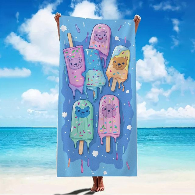 Strandtuch mit Eiscreme-Muster von JMG Household Supplies, Farbe Blau, B/T: 70 x 140 cm - Bild 1