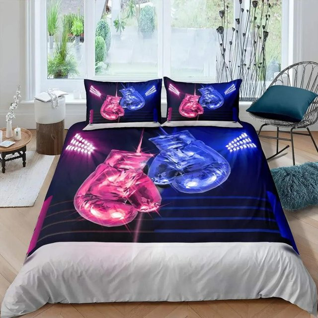 Bettwäsche-Set Lodestar Boxen Sport-Design aus Mikrofaser, Blau, B/H: 135 x 200 cm - Bild 1